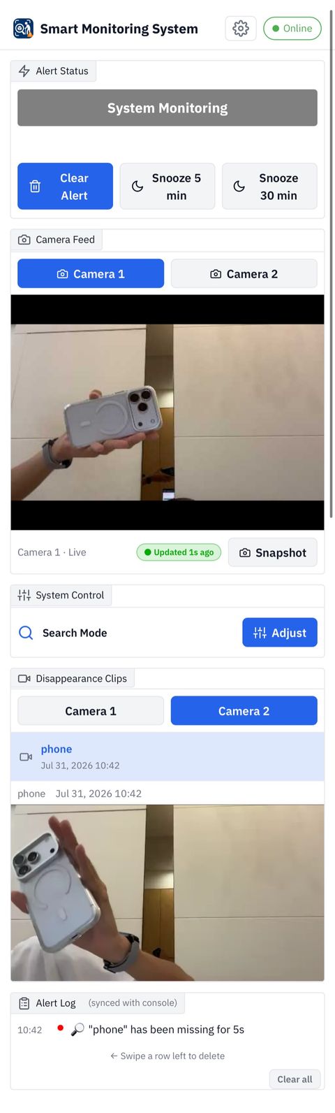 手機遠端監控 App 操作介面